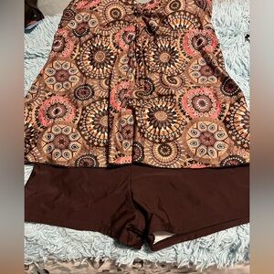 Brown and Pink Patterned Tankini Set